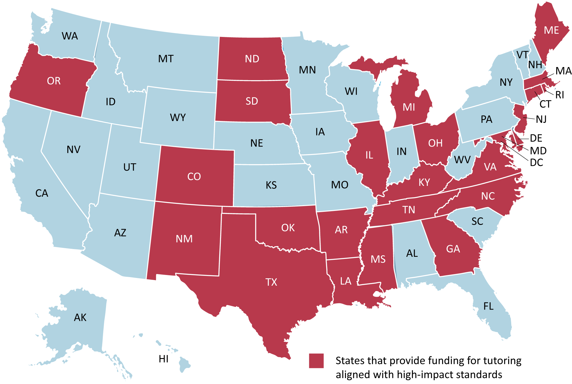 States that provide funding for tutoring aligned with high-impact standards