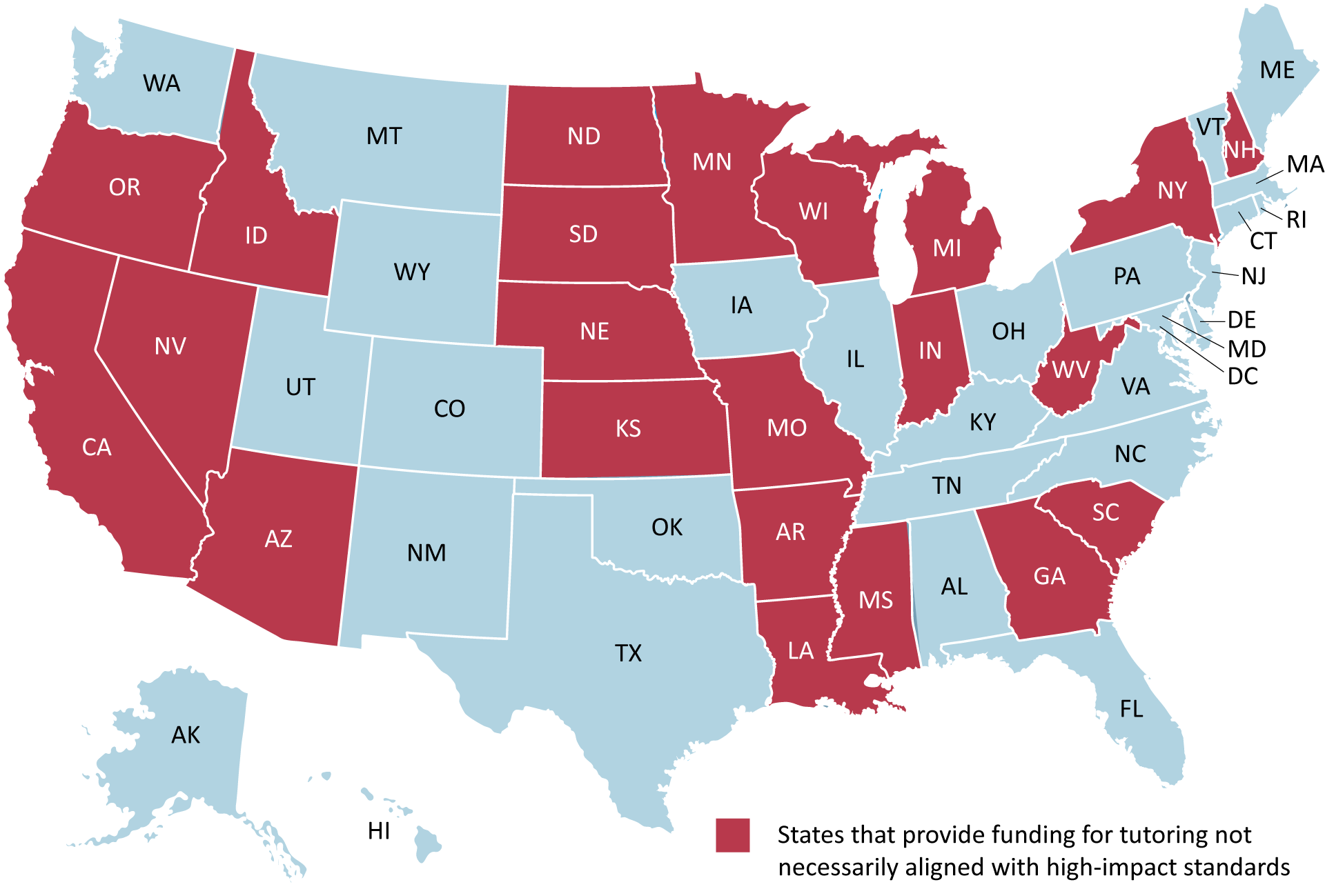 States that provide funding for tutoring not necessarily aligned with high-impact standards